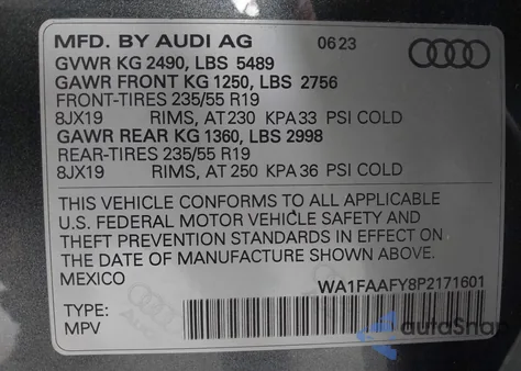 2023 Audi Q5 Prestige 45 Tfsi S Line Quattro S Tronic из США, поврежденный, VIN WA1FAAFY8P2171601